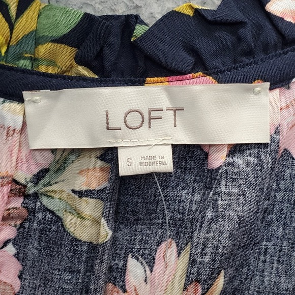 LOFT A-Line Dress Women Small Multicolor Floral Sleeveless Ruffle Neck Tie Front - Picture 6 of 9